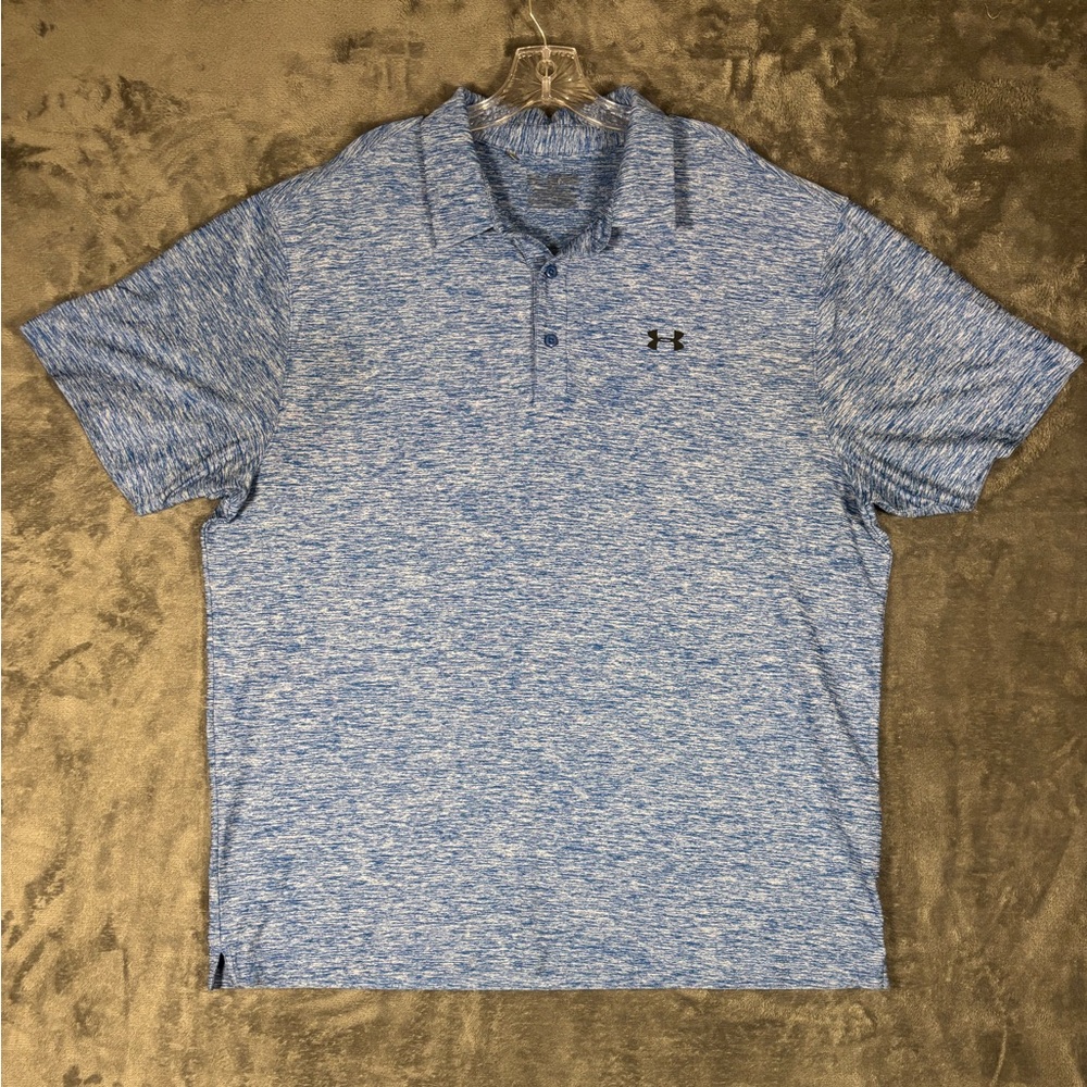 Under Armour Polo Shirt Mens XXL‎ Blue HeatGear Loose Fit Space Dye Short Sleeve